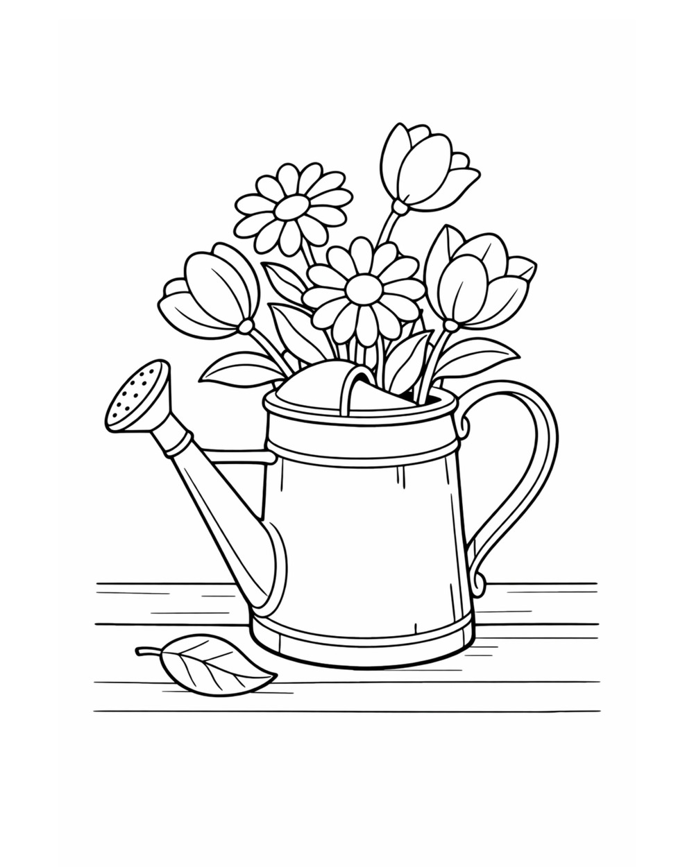 Watering can with a flower arrangement coloring page