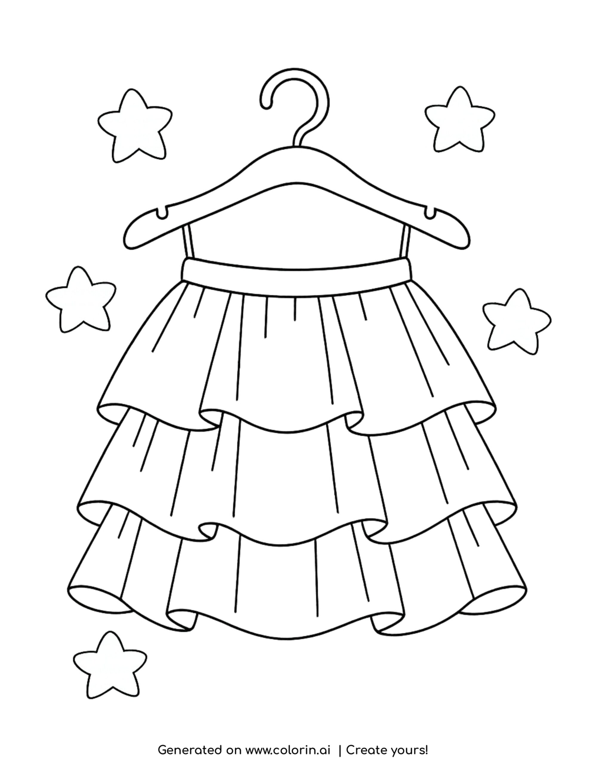 layered tulle skirt on hanger with stars coloring page