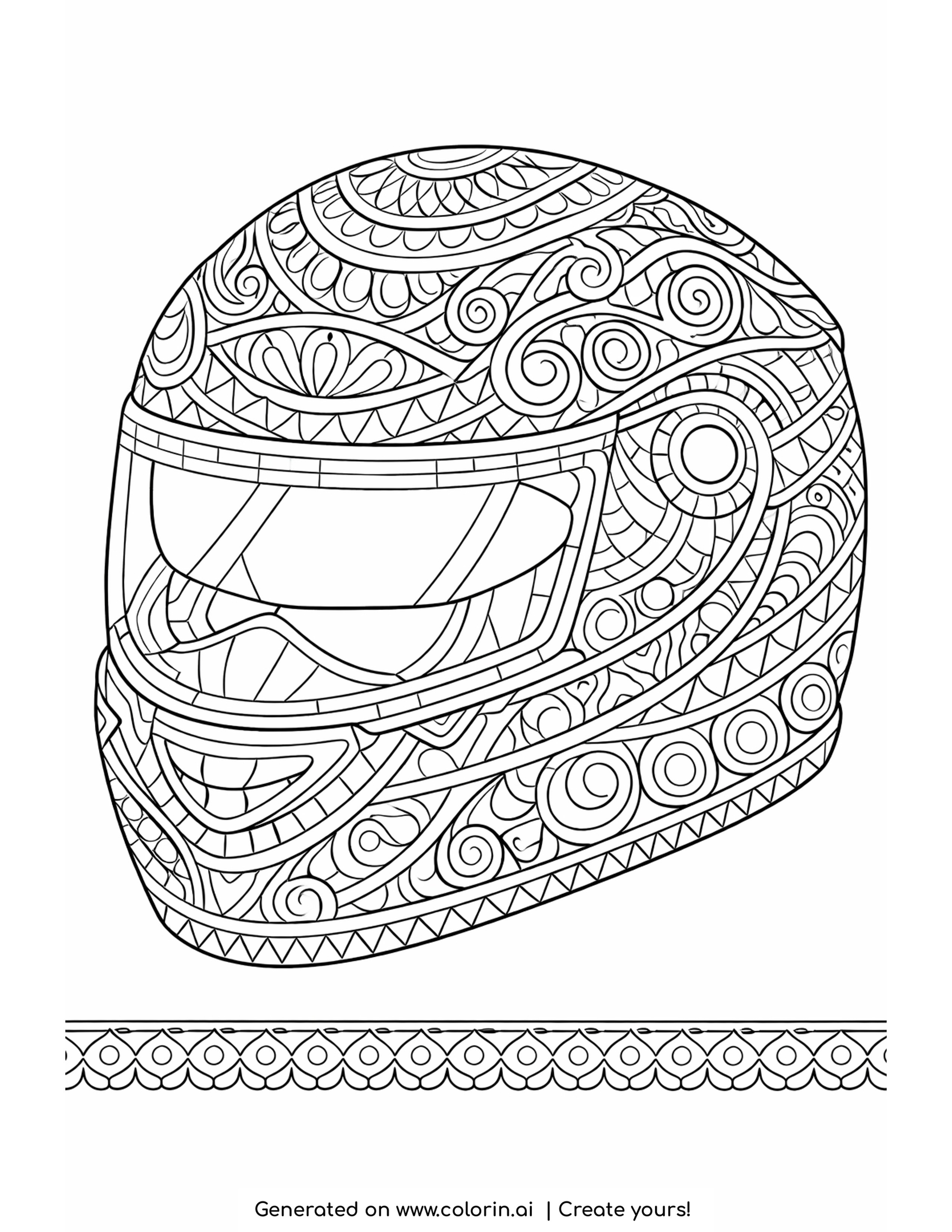 patterned helmet coloring pages - full face motorcycle helmet covered with intricate repeating decorative patterns