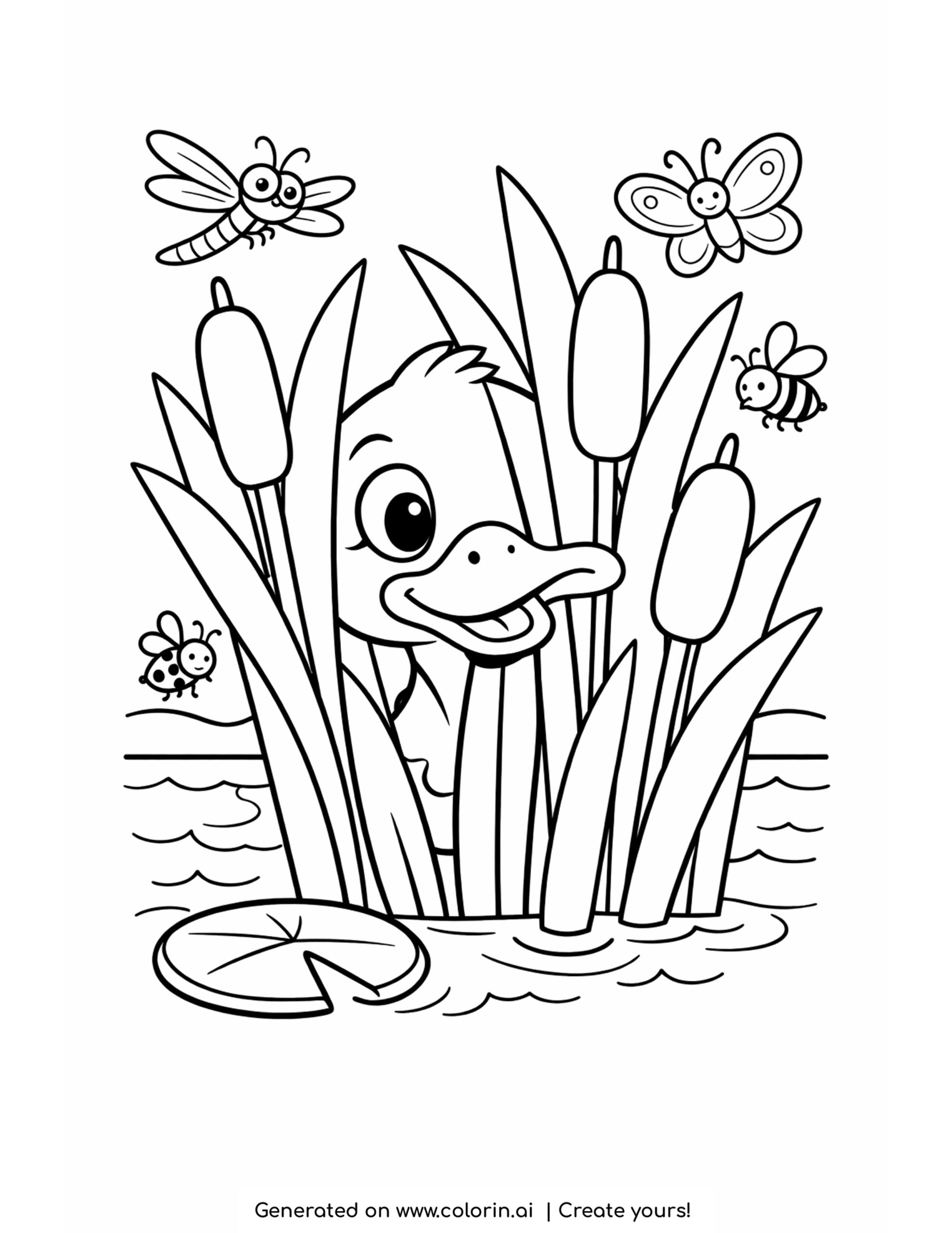 Coloring Reeds Duck Peeking Through Reeds Coloring Page | Colorin AI