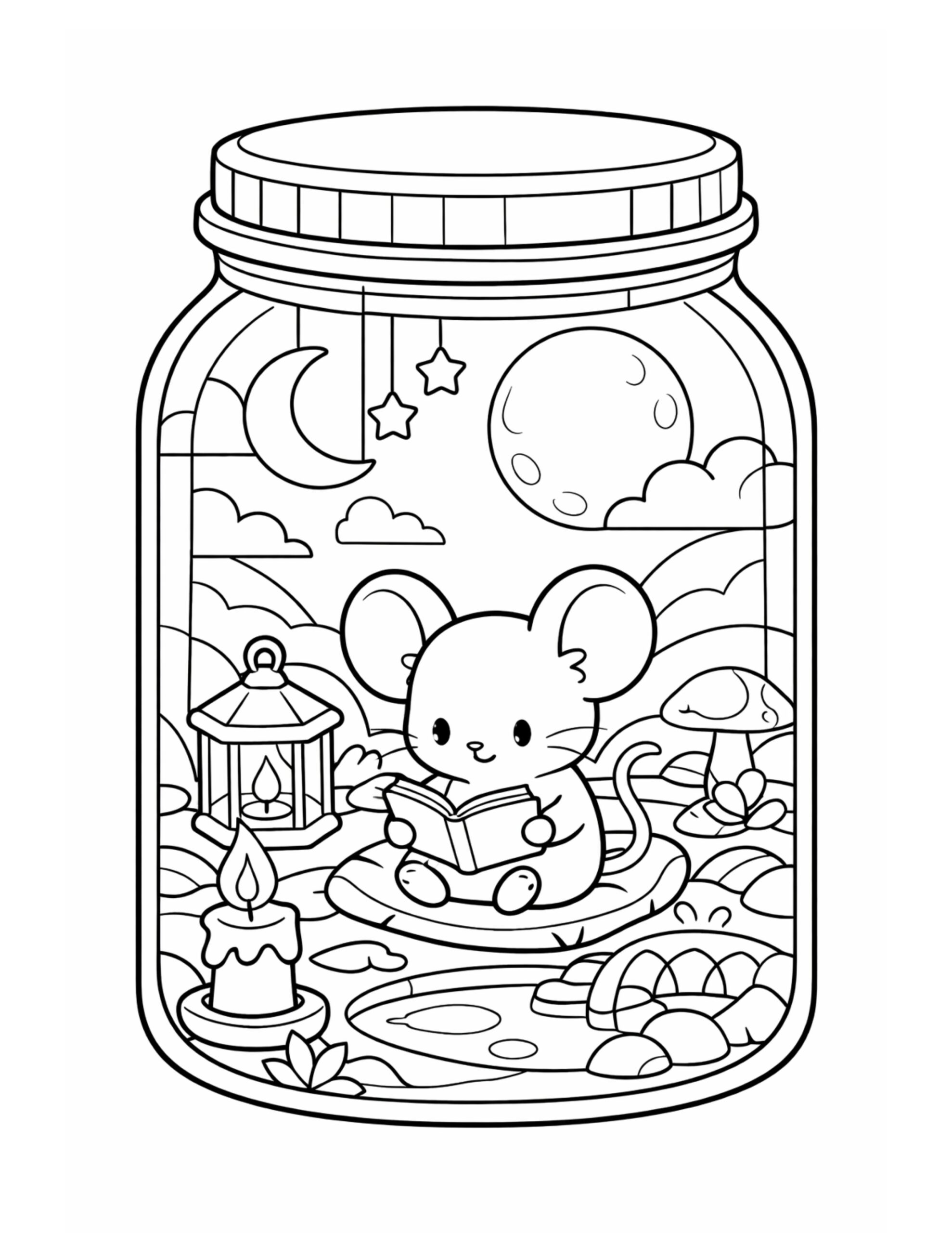 Mouse Reading Colouring Mouse Reading in a Jar Coloring Page | Colorin AI
