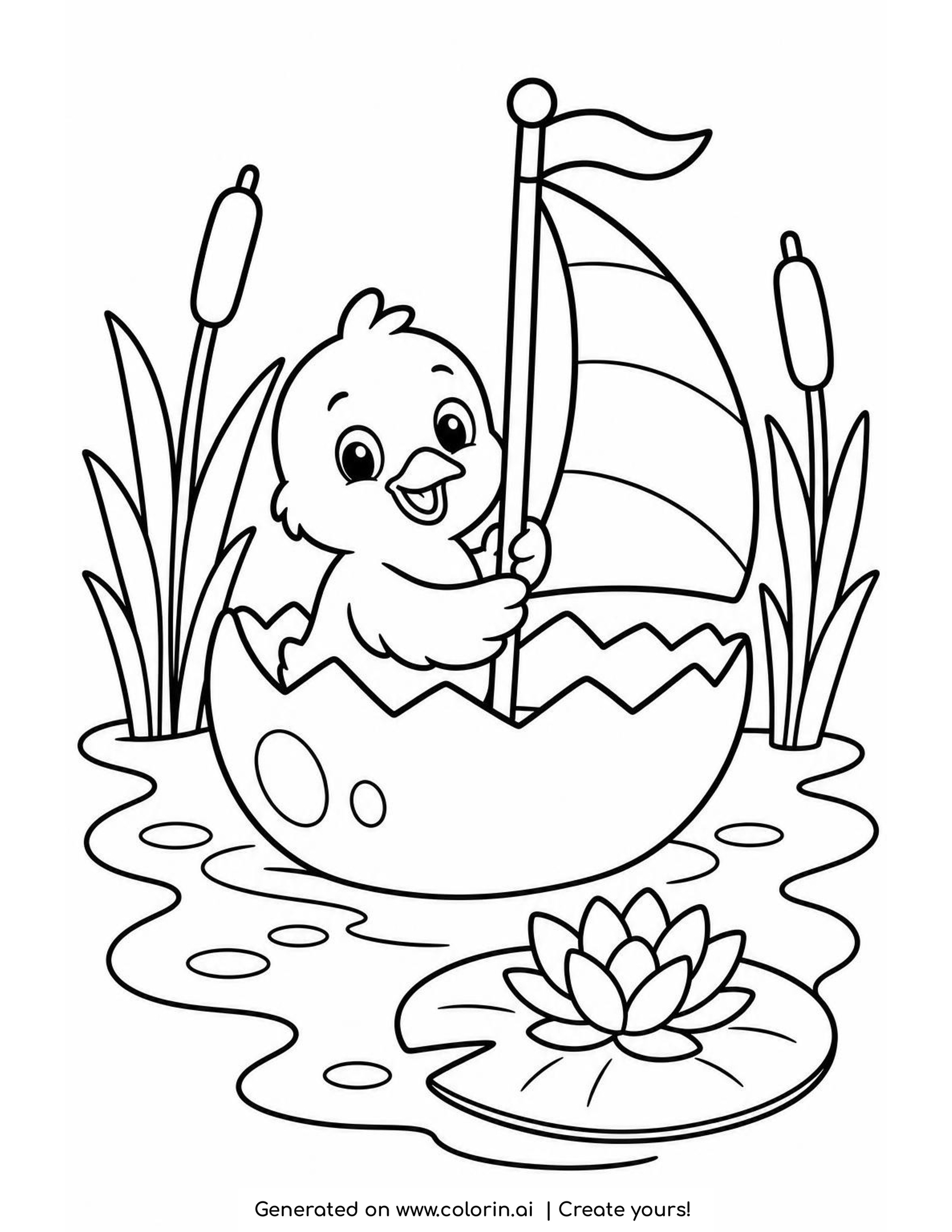 Preschool Easter Coloring Page: Eggshell Boat | Colorin AI