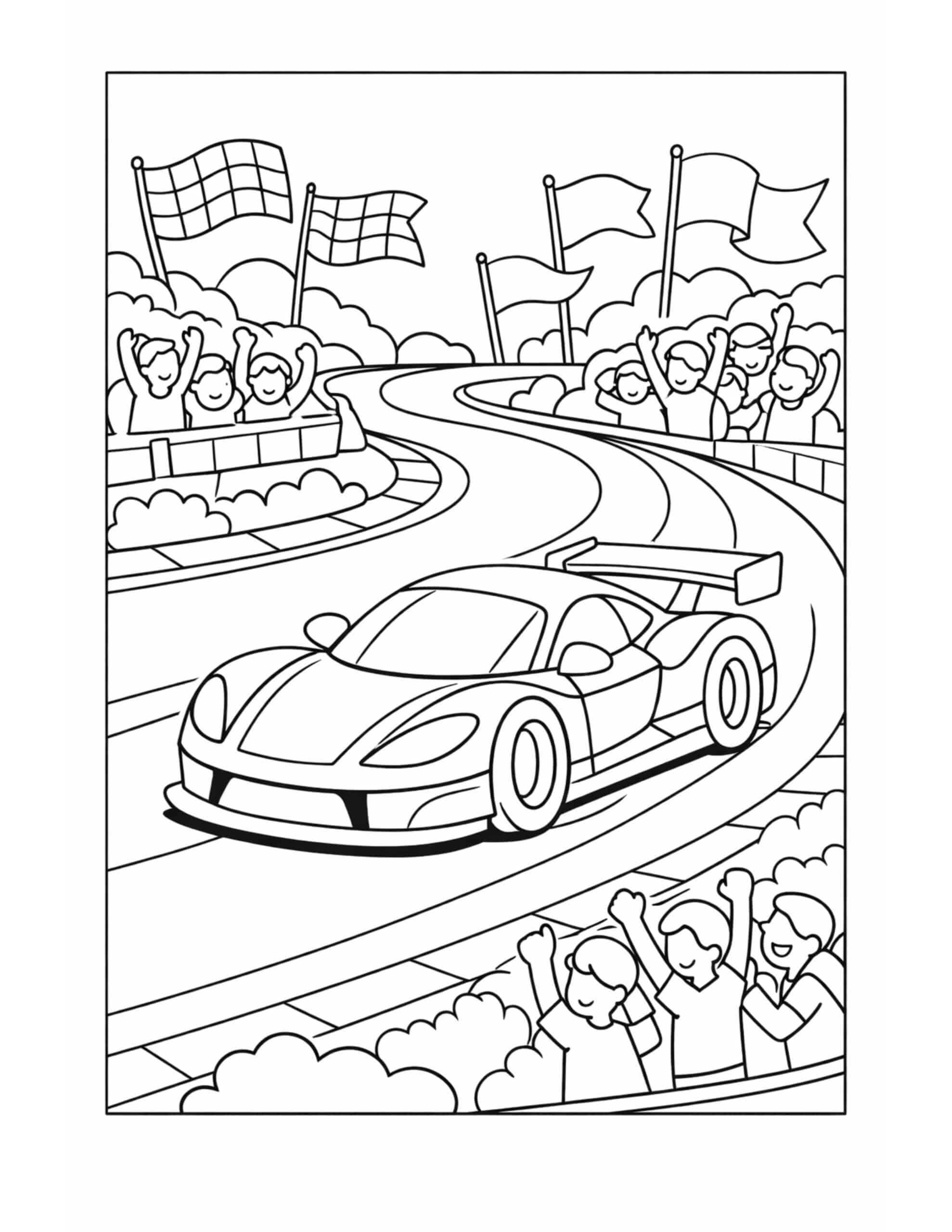 Race Car on Winding Track Coloring Page | Free Printable