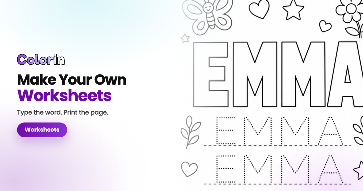 Make Your Own Worksheets, with a name tracing sheet beside the title