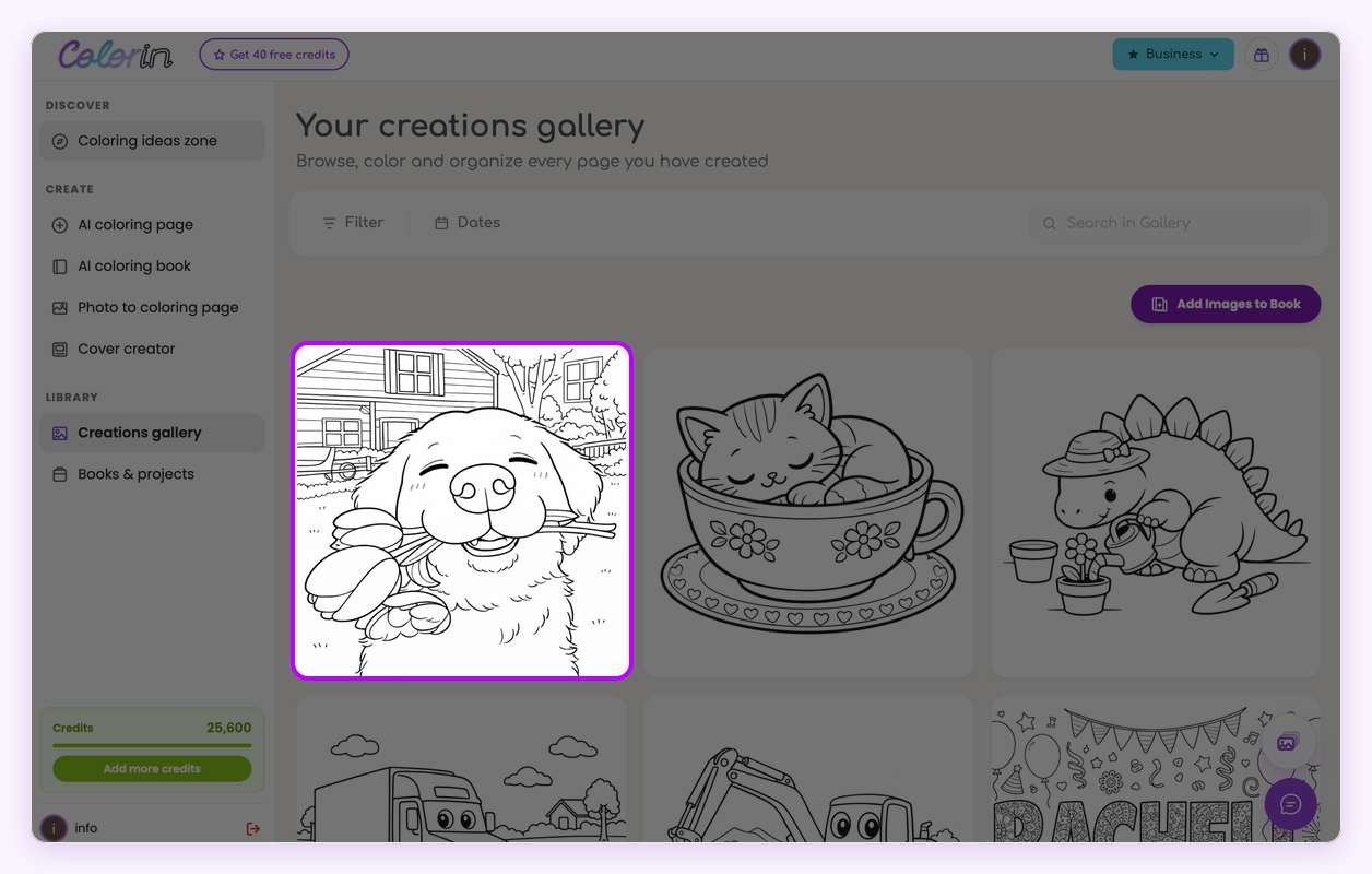 The finished coloring page converted from a photo, in the Colorin AI gallery