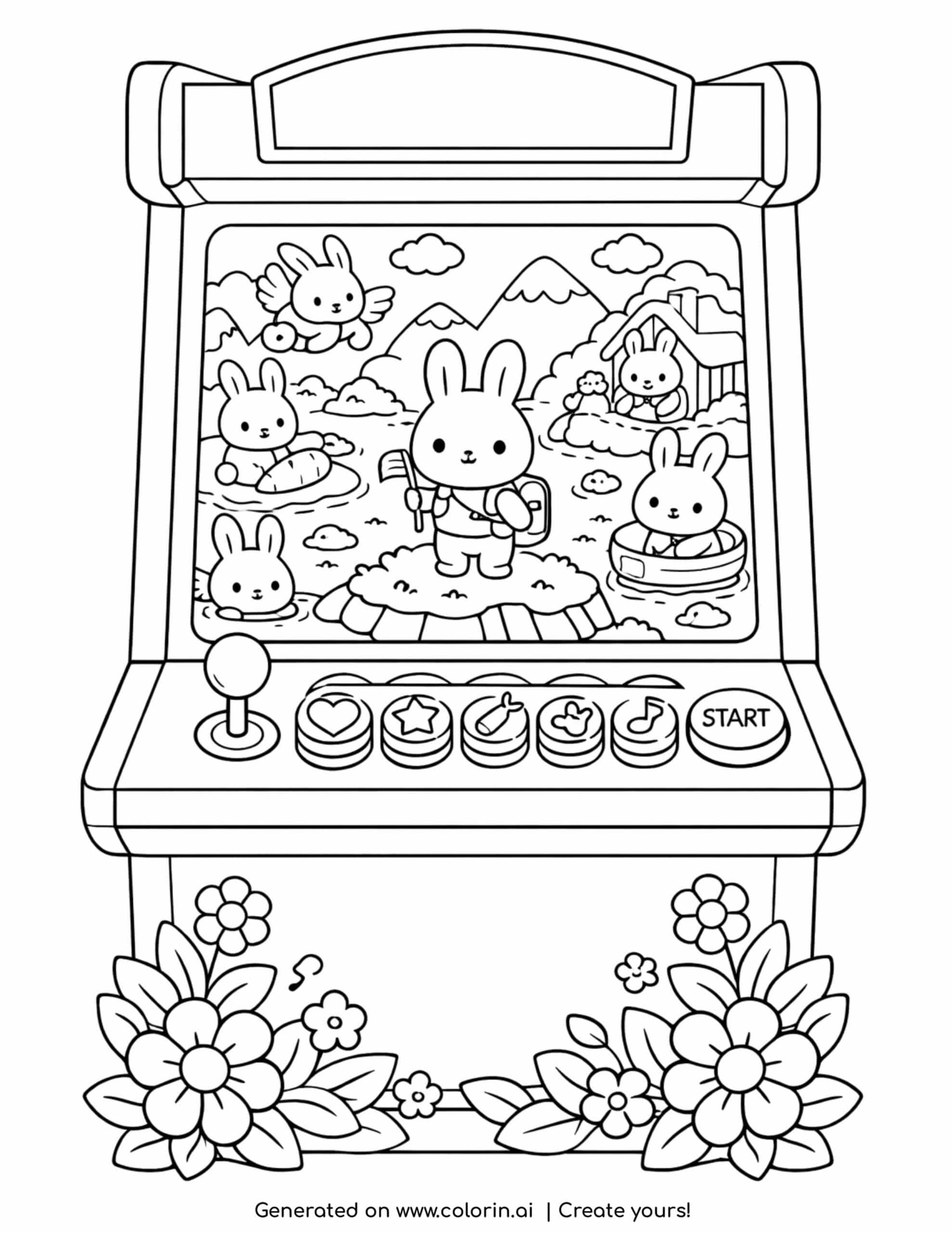 Bunnies Inside Arcade Game Screen Coloring Page | Colorin AI
