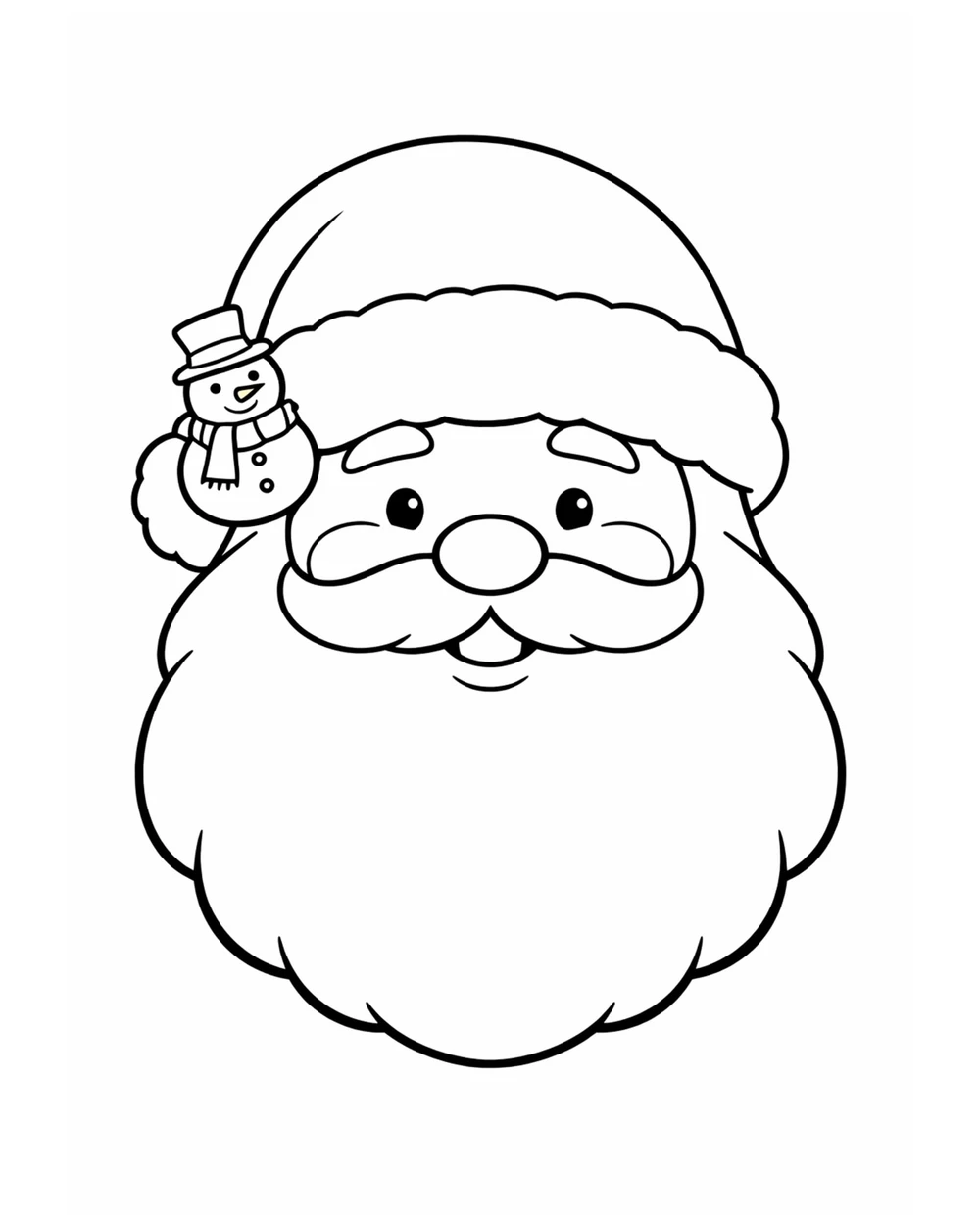Bold and easy coloring page of a Santa face with the beard and hat drawn as large blocks, easy difficulty