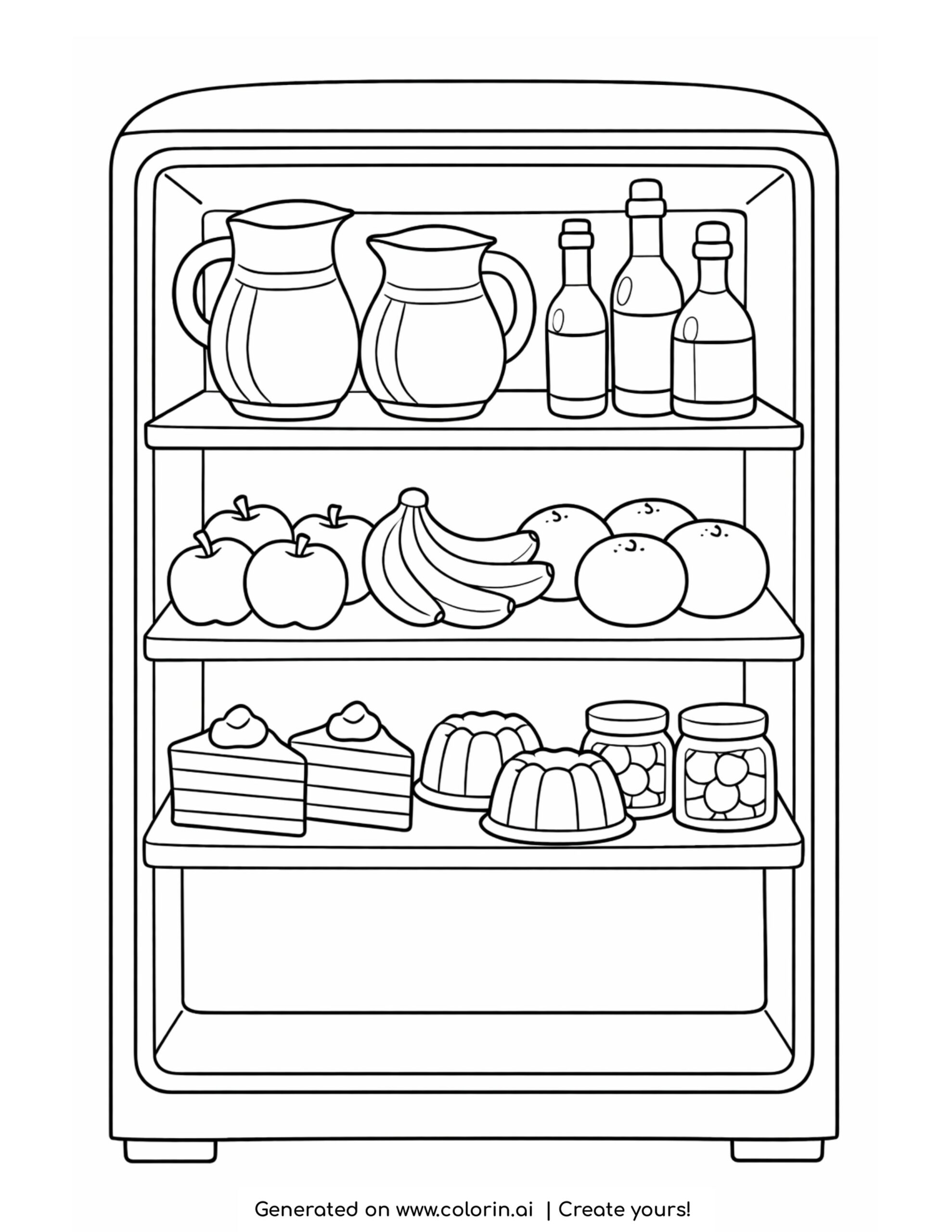 Fridge Color In Open fridge with fruits and desserts coloring page | Free