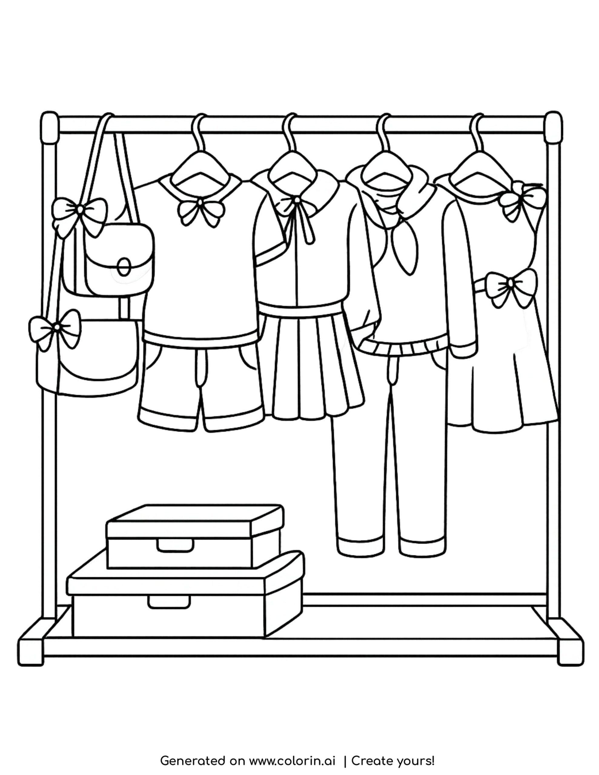 Clothing Rack With Outfits And Bags Coloring Page