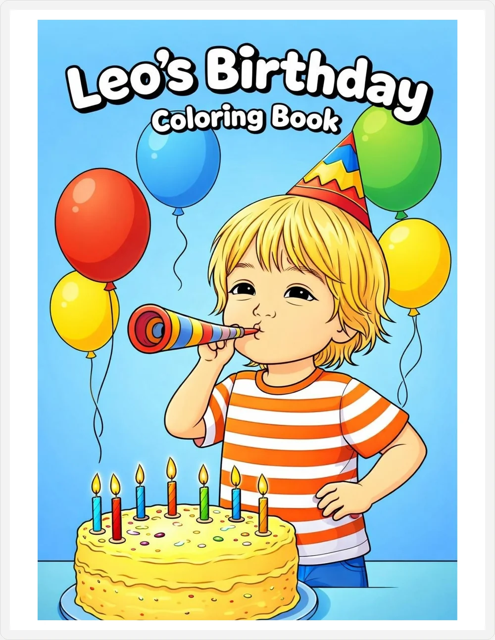 The cover of a five page birthday coloring book made in Colorin AI, downloaded separately from the book PDF