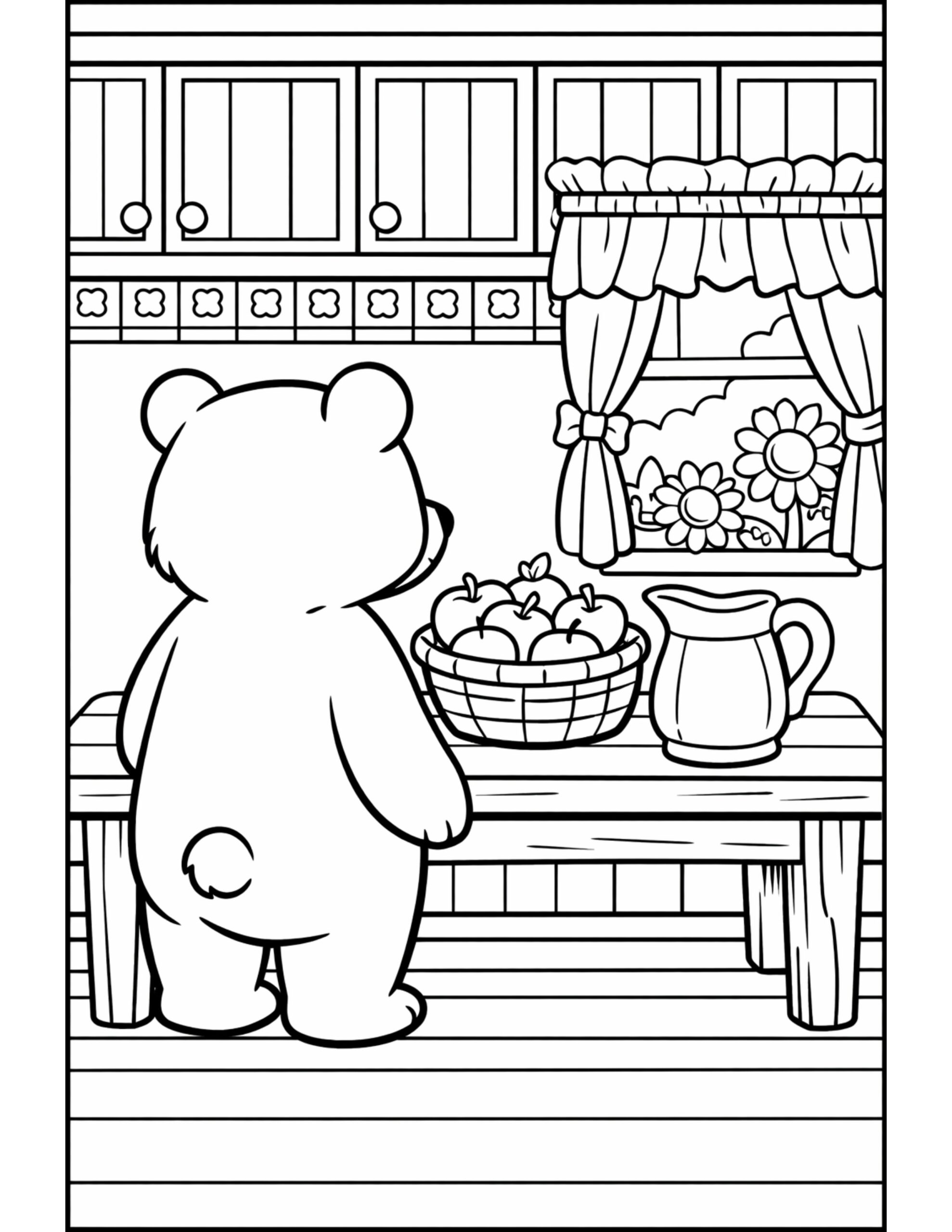 Bear Looking at Fruit Basket Coloring Page | Colorin AI