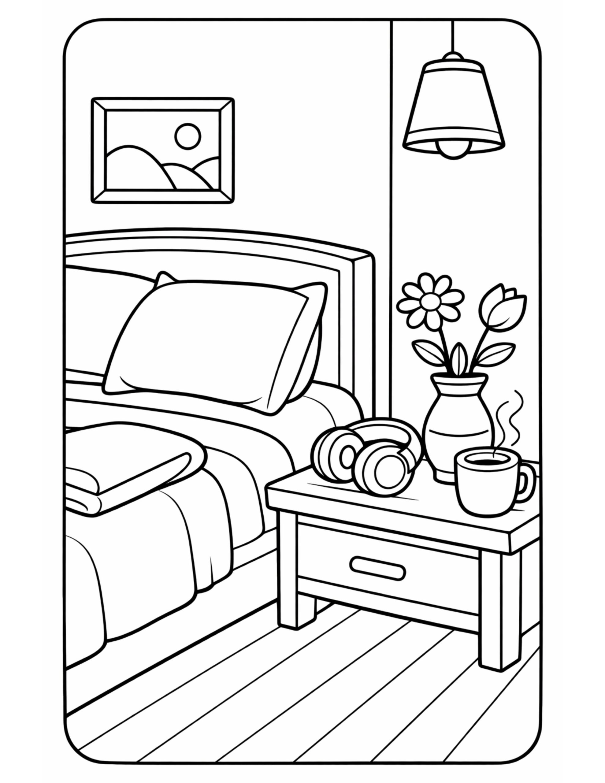 Bedside Table With Steaming Mug Coloring Page | Colorin AI