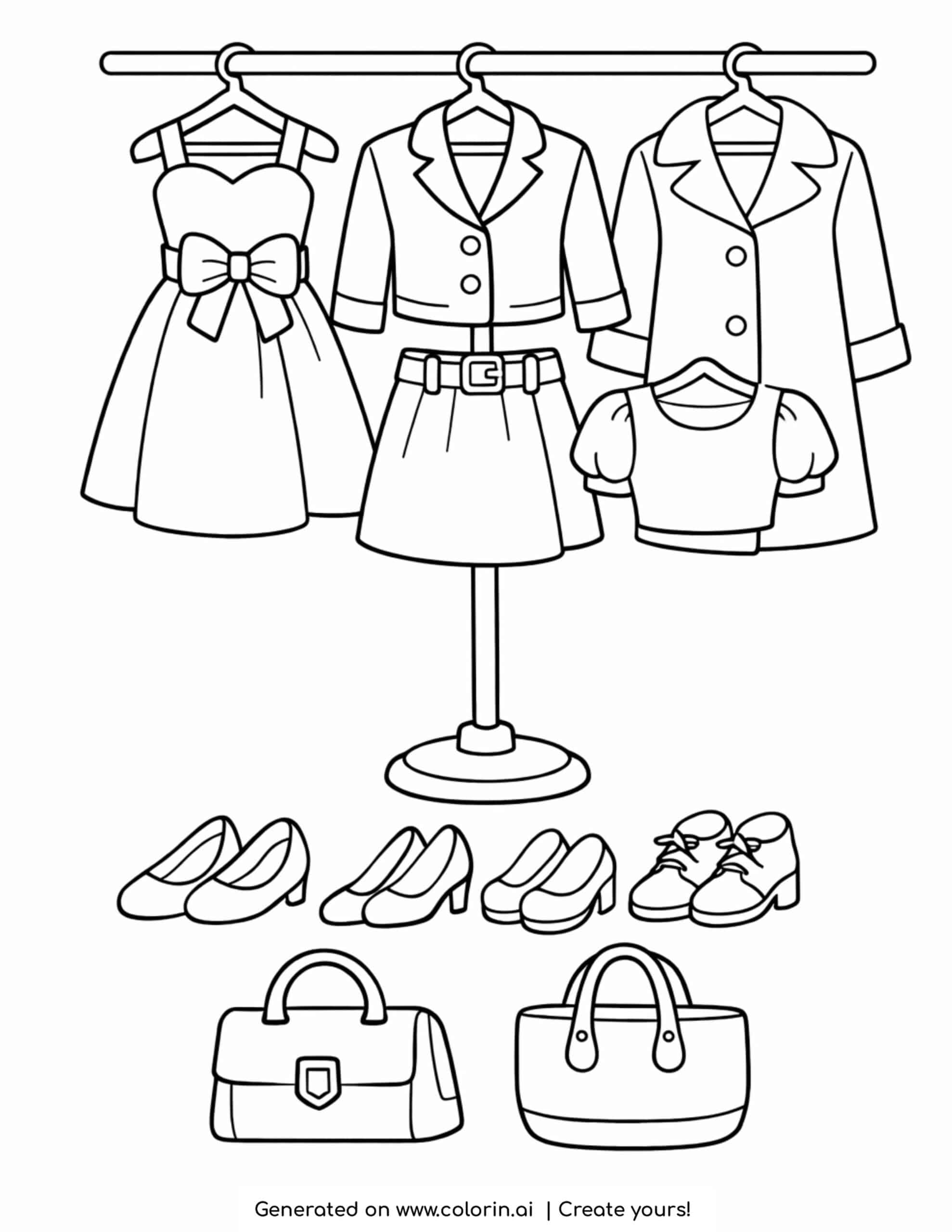 Clothing Rack With Outfits And Shoes Coloring Page