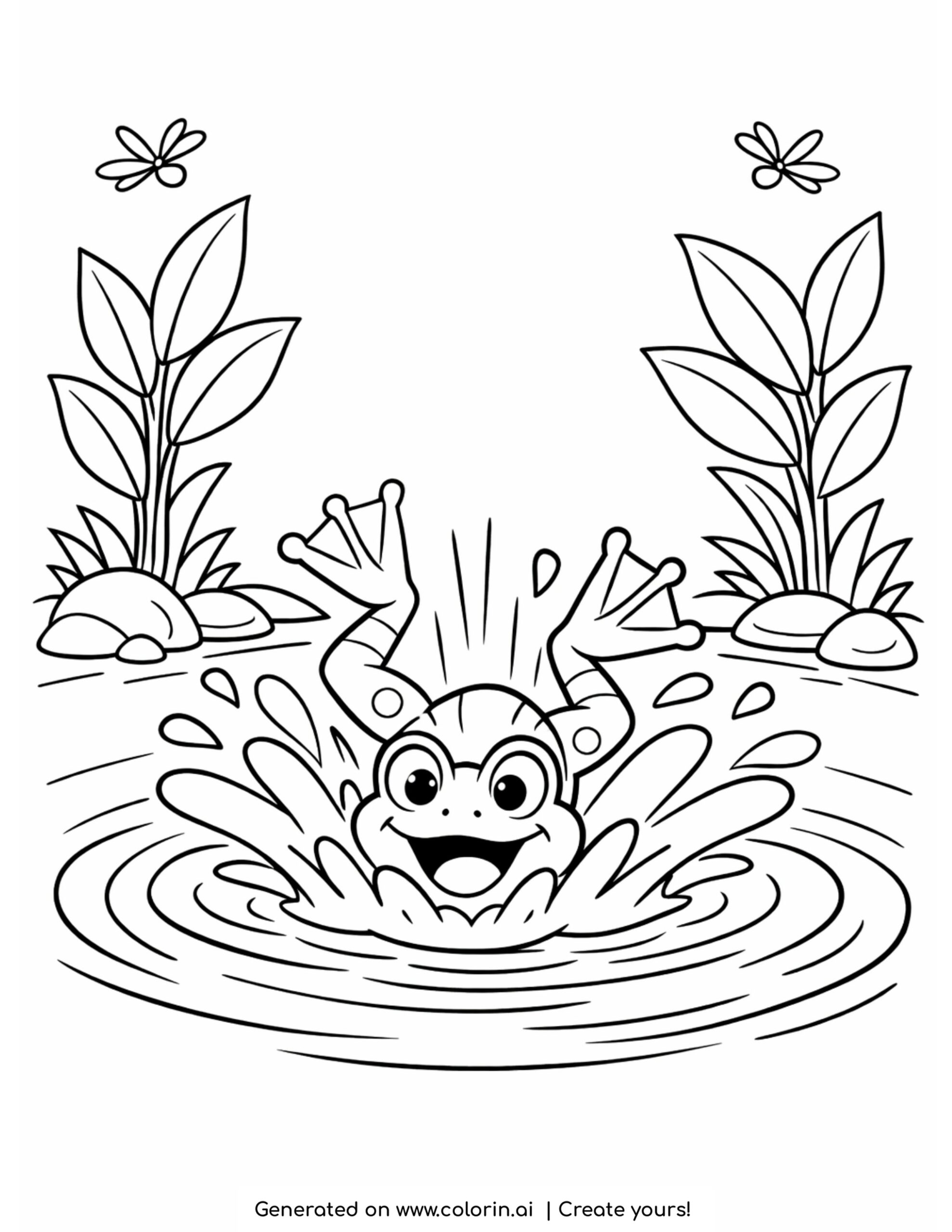 Frog Splashing Into Pond Coloring Page | Colorin AI